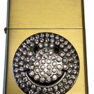Vector Custom Crystal Emblem Butane Lighter - Happy Smile Face Brushed Brass