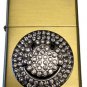 Vector Custom Crystal Emblem Butane Lighter - Happy Smile Face Brushed Brass