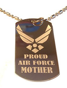 United States AIR Force Wings Proud Mother - Dog Tag w/ Metal Chain Necklace
