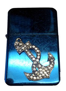 Vector Custom Crystal Emblem Butane Lighter - Boat Sea Navy Anchor Vintage Blue