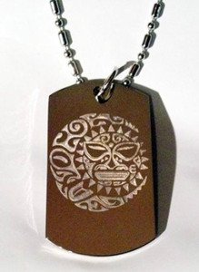 SUN Moon Star Celestial Celtic Tribal Tattoo - Dog Tag w/ Metal Chain Necklace