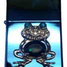 Vector Custom Crystal Emblem Butane Lighter - Cute Jumping Frog Sparkle Blue