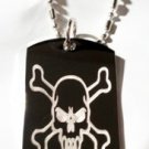 Skull Vampire Fang Cross Bones Death - Dog Tag w/ Metal Chain Necklace