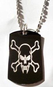 Skull Vampire Fang Cross Bones Death - Dog Tag w/ Metal Chain Necklace