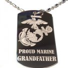 United States USMC Marines Proud Grandfather - Dog Tag w/ Metal Chain Necklace
