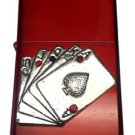 Vector Custom Crystal Emblem Butane Lighter - Flush Poker Card Game Sparkle Red