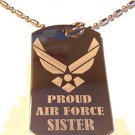 United States AIR Force Wings Proud Sister  - Dog Tag w/ Metal Chain Necklace