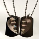 SET of TWO Hearts Breaking Apart Distant Love  - Dog Tag w/ Metal Chain Necklace
