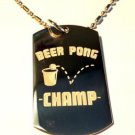 Beer Pong College Drinking Game Champ Logo  - Dog Tag w/ Metal Chain Necklace