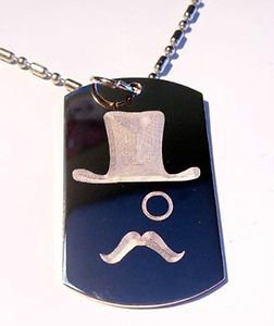 TOP HAT Mustache EYE Glass Man Logo  - Dog Tag w/ Metal Chain Necklace