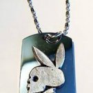 Skull Bunny Boy Pewter Emblem  - Dog Tag w/ Metal Chain Necklace