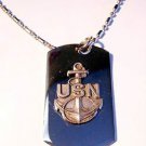 USN Us Navy Armed Forces Anchor Pewter Emblem  - Dog Tag w/ Metal Chain Necklace