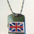 Great Britain Uk Union Jack Pewter Emblem  - Dog Tag w/ Metal Chain Necklace