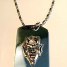 Devil Lucifer Satin Pewter Emblem  - Dog Tag w/ Metal Chain Necklace