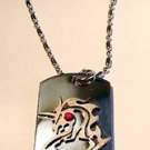 Tribal Mystical Unicorn Pegasus Pewter Emblem  - Dog Tag w/ Metal Chain Necklace