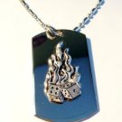 Flaming Dice Gamble Good Luck Pewter Emblem  - Dog Tag w/ Metal Chain Necklace