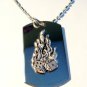 Flaming Dice Gamble Good Luck Pewter Emblem  - Dog Tag w/ Metal Chain Necklace