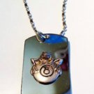 Frog Sitting on 8 Ball Pool Cue Pewter Emblem  - Dog Tag w/ Metal Chain Necklace