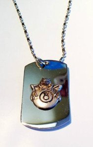 Frog Sitting on 8 Ball Pool Cue Pewter Emblem  - Dog Tag w/ Metal Chain Necklace