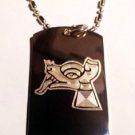 Aztec ART DOG  Animal Logo Symbol - Dog Tag w/ Metal Chain Necklace