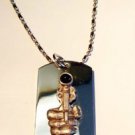Hand Holding Revolver Gun Pewter Emblem  - Dog Tag w/ Metal Chain Necklace