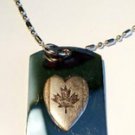Heart Canada Maple Leaf Flag Pewter Emblem  - Dog Tag w/ Metal Chain Necklace