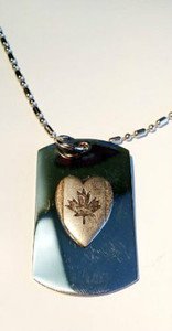 Heart Canada Maple Leaf Flag Pewter Emblem  - Dog Tag w/ Metal Chain Necklace