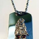 Skull Crystal Eyes Sexy Babe Pewter Emblem  - Dog Tag w/ Metal Chain Necklace