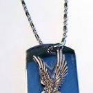 Soaring Eagle Usa American Flag Pewter Emblem  - Dog Tag w/ Metal Chain Necklace