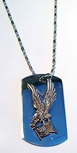 Soaring Eagle Usa American Flag Pewter Emblem  - Dog Tag w/ Metal Chain Necklace