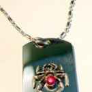Black Widow Spider Red Crystal Pewter Emblem  - Dog Tag w/ Metal Chain Necklace