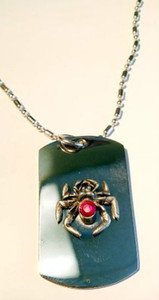 Black Widow Spider Red Crystal Pewter Emblem  - Dog Tag w/ Metal Chain Necklace