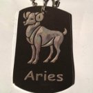 Aries  Zodiac Ram Animal Sign Symbol - Dog Tag w/ Metal Chain Necklace