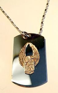 USA Winged Bald Eagle Seal Pewter Emblem  - Dog Tag w/ Metal Chain Necklace