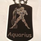 Aquarius Zodiac Water Bearer Sign Symbol - Dog Tag w/ Metal Chain Necklace