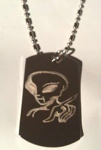 UFO Alien Point Outer Space Extraterrestrial - Dog Tag w/ Metal Chain Necklace
