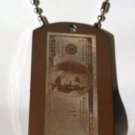 $100 Dollar Bill Benjamin Franklin US Currency - Dog Tag w/ Metal Chain Necklace