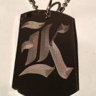 OLD English Font Initial Alphabet Letter K - Dog Tag w/ Metal Chain Necklace