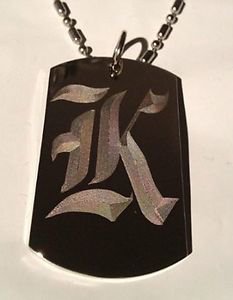 OLD English Font Initial Alphabet Letter K - Dog Tag w/ Metal Chain Necklace