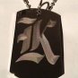 OLD English Font Initial Alphabet Letter K - Dog Tag w/ Metal Chain Necklace