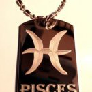 Celtic Zodiac Astrology Sign Pisces - Dog Tag w/ Metal Chain Necklace