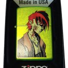 Zippo Custom Lighter - Out For Blood Japanese Anime Tattoo Guy Lurid Green Matte