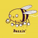 "Buzzin" Funny Bug Bumblebee Bee Drinking Coffee Caffiene - Vinyl Print Poster