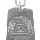 Military Dog Tag Metal Chain Necklace - All Seeing Eye Pyramid w/ Rays from Sun
