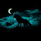 "Waning Crescent" Bright Night Moon w/ Howling Wolf Artwork - Vinyl Print Poster