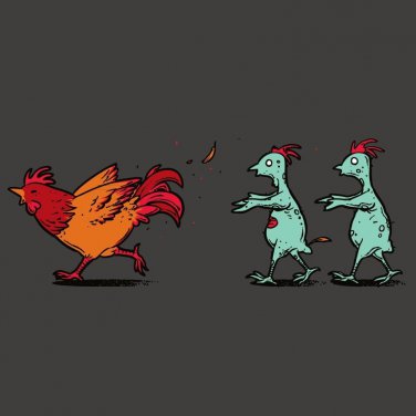 "Zombie Attack" Rooster Chased by Infected Chickens Funny - Vinyl Sticker
