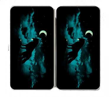 "Waning Crescent" Night Moon w/ Howling Wolf - Womens Taiga Hinge Wallet Clutch