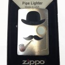 Zippo Custom Pipe Lighter - Man w/ Top Hat Smoking Pipe Brushed Chrome