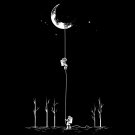 "Reach For The Moon" Astronauts Climbing Rope Into Space - Vinyl Sticker