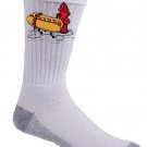 "Hotdawg" Funny Hot Dog Food Chained to Fire Hydrant Humor - Crew Socks Pair